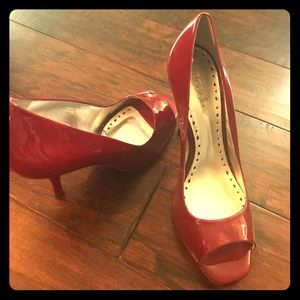 BCBG Red Open-toe heels 9 1/2. Worn once. $40